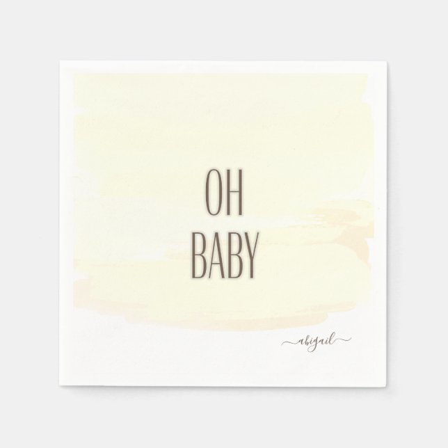 Custom Name Oh Baby Yellow Splash Baby Shower Napkin (Front)