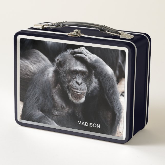 Custom Name Old Chimpanzee Metal Lunch Box (Front)