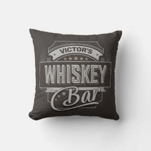 Custom NAME Old Deluxe Liquor Label Whiskey Bar  Cushion