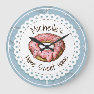Custom NAME Old Fashioned Doughnut Sweet Home Large Clock