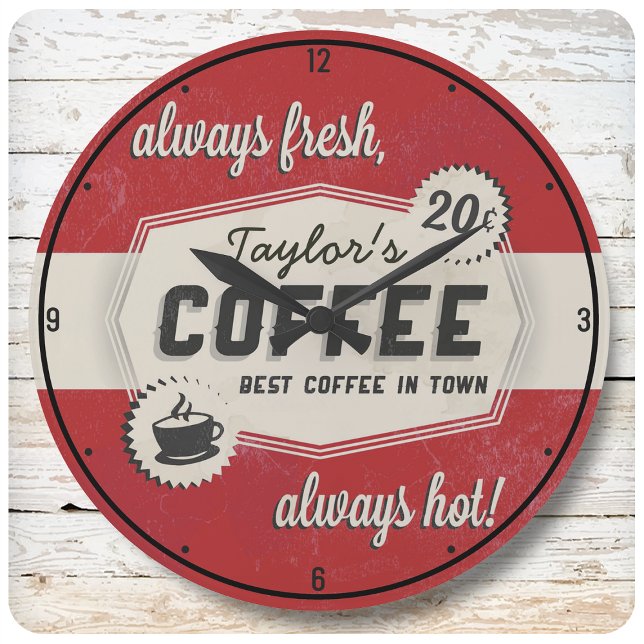 Custom NAME Old Retro 50's Coffee Shop Diner Large Clock (Creator Uploaded)