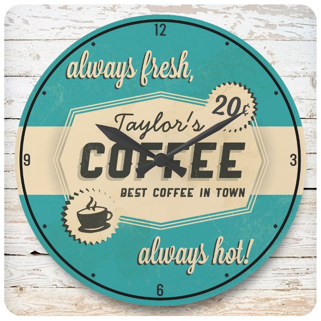 Custom NAME Old Retro 50's Coffee Shop Diner Large Clock (Creator Uploaded)