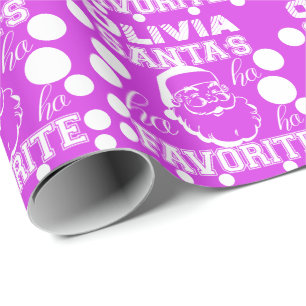 Custom Name Olivia Cute Funny Santa Claus Pink Wrapping Paper