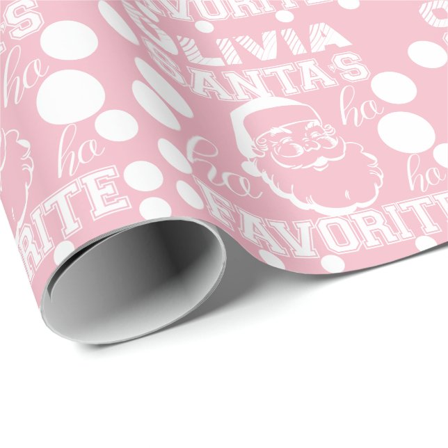 Custom Name Olivia Cute Funny Santa Claus Pink Wrapping Paper (Roll Corner)
