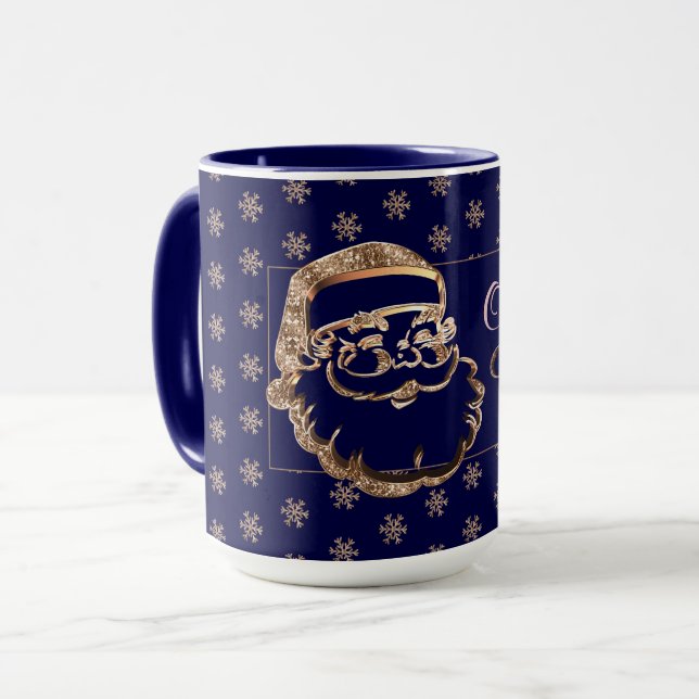 Custom Name Olivia's Christmas Mug Cute Santa Blue (Front Left)