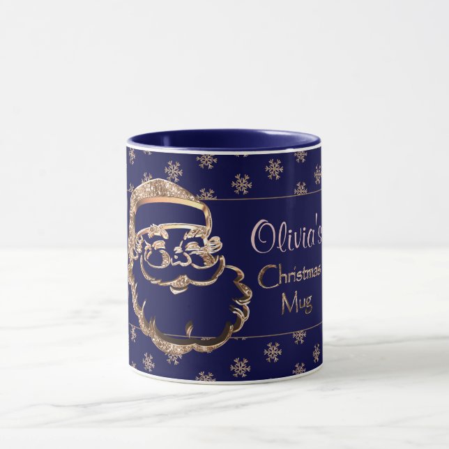Custom Name Olivia's Christmas Mug Cute Santa Blue (Center)