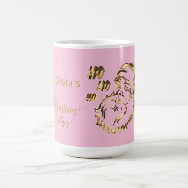 Custom Name Olivia's Christmas Mug Cute Santa Pink (Center)