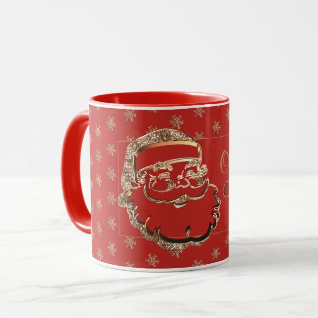 Custom Name Olivia's Christmas Mug Cute Santa Red (Front Left)