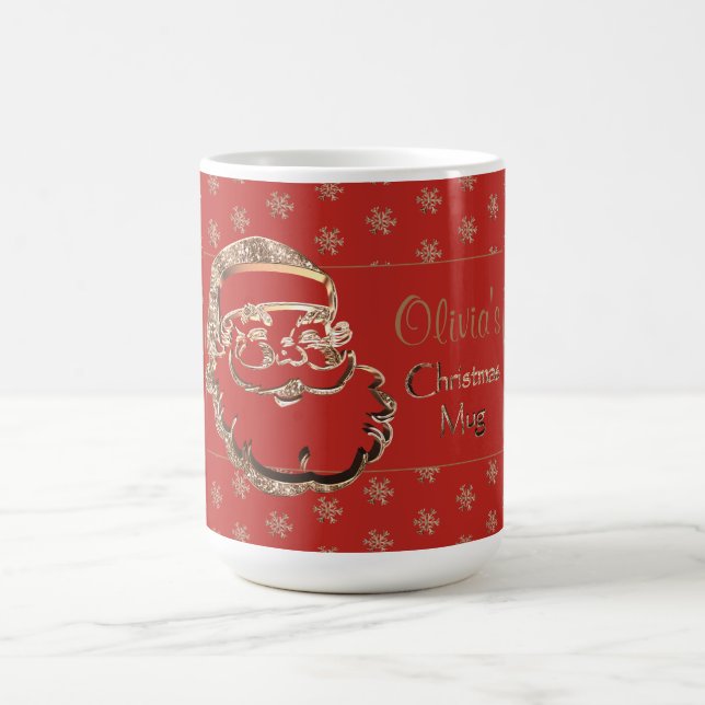 Custom Name Olivia's Christmas Mug Cute Santa Red (Center)
