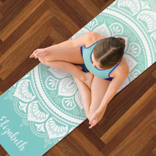Custom Name Om Teal Mandala Exercise Yoga Mat