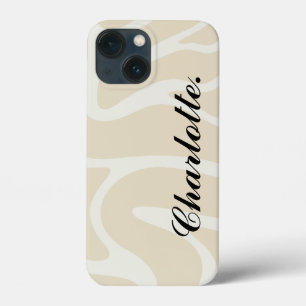 Custom Name on Beige Cream Simple Organic Pattern iPhone 13 Mini Case