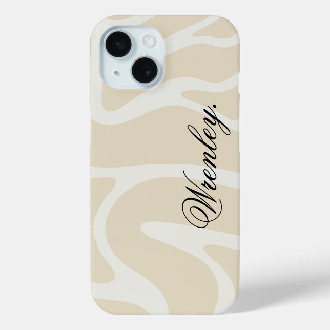 Custom Name on Beige Cream Simple Organic Pattern Case-Mate iPhone Case (Back)
