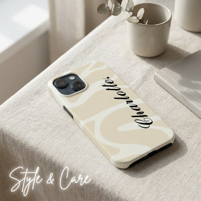 Custom Name on Beige Cream Simple Organic Pattern Case-Mate iPhone Case (Custom Name on Beige Cream Simple Organic Pattern iPhone 13 Mini Case)