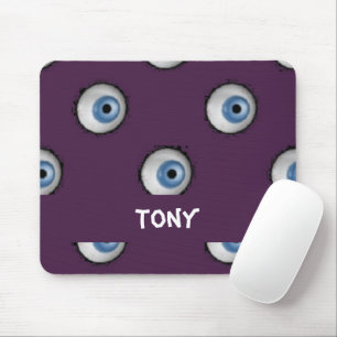Custom name on big eyes on purple mouse mat
