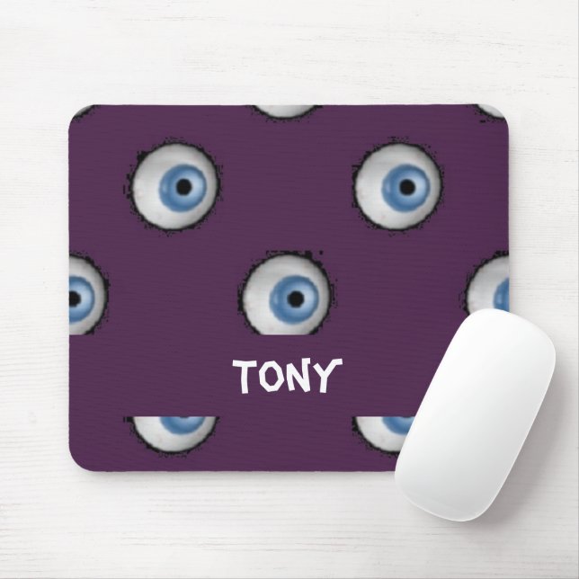 Custom name on big eyes on purple mouse mat (With Mouse)