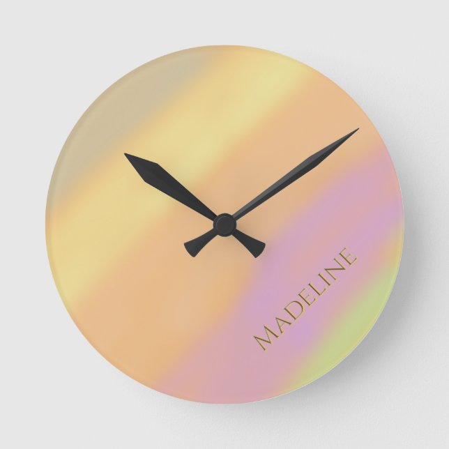 Custom Name on Cotton Candy Colours Round Clock (Front)