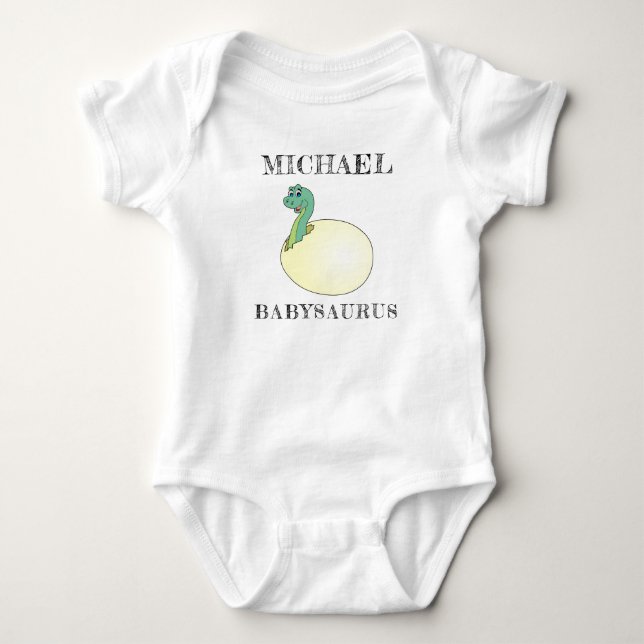 Custom Name on Cute Hatchling Dinosaur Baby Bodysuit (Front)
