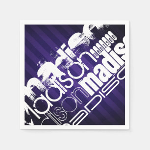 Custom Name on Deep Violet Purple Stripes Napkin