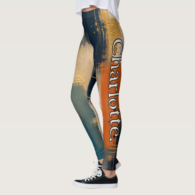 Custom Name on Luxury Gold Navy Abstract Pattern Leggings (Left)
