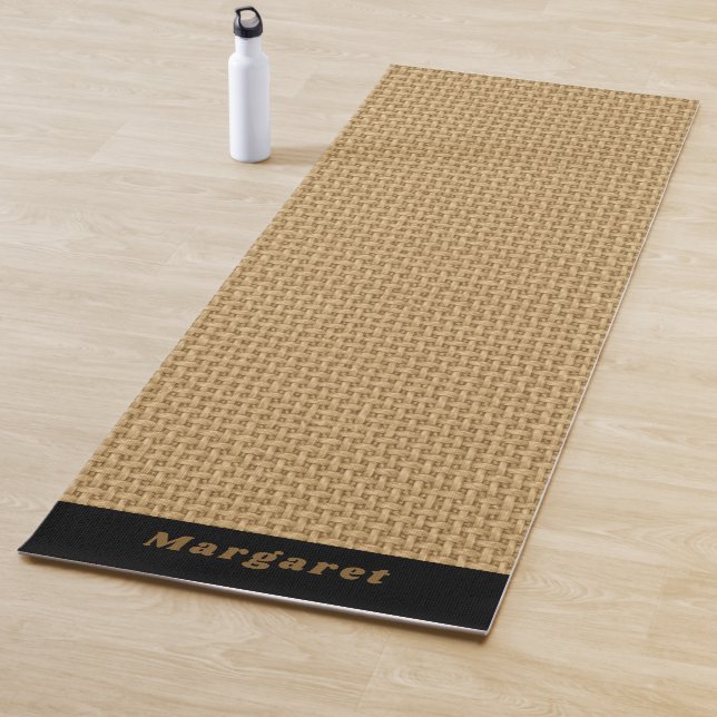 Custom Name on Natural Jute Burlap Pattern Yoga Mat (In Situ)