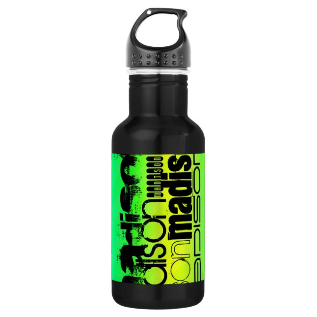 Custom Name on Neon Aqua Green and Yellow 532 Ml Water Bottle (Front)