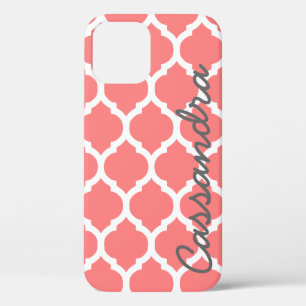 Custom Name on Pink Moroccan Trellis iPhone 12 Case