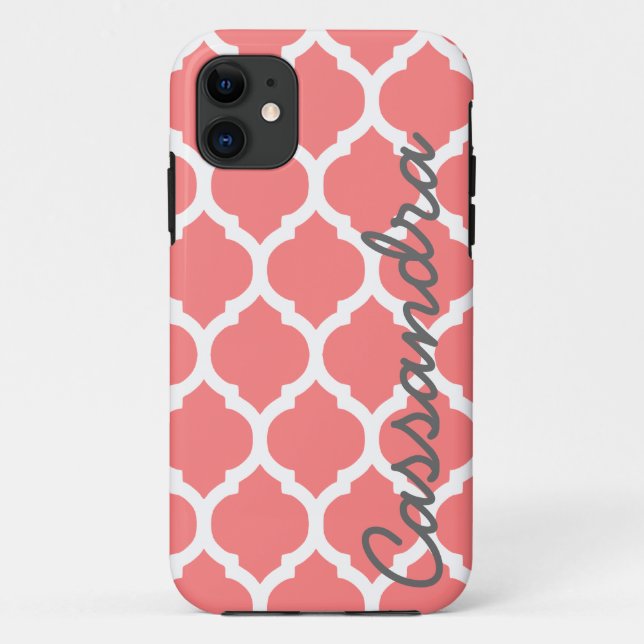 Custom Name on Pink Moroccan Trellis Case-Mate iPhone Case (Back)