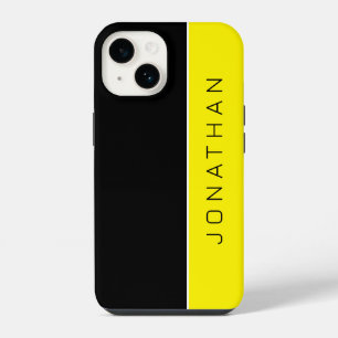 Custom Name on Simple Modern Black Yellow iPhone 14 Case