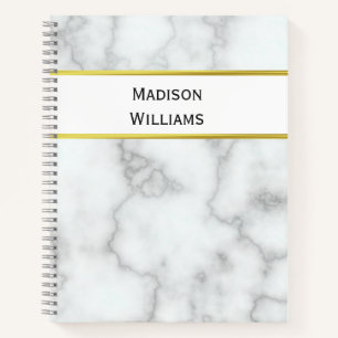 Custom Name on White Marble Look Notebook