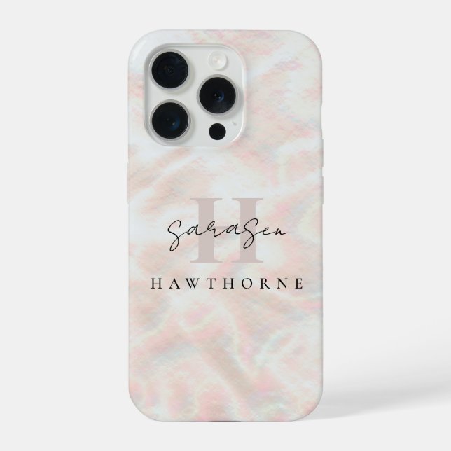 Custom Name Opal Stone Design Rose Gold Monogram iPhone Case (Back)