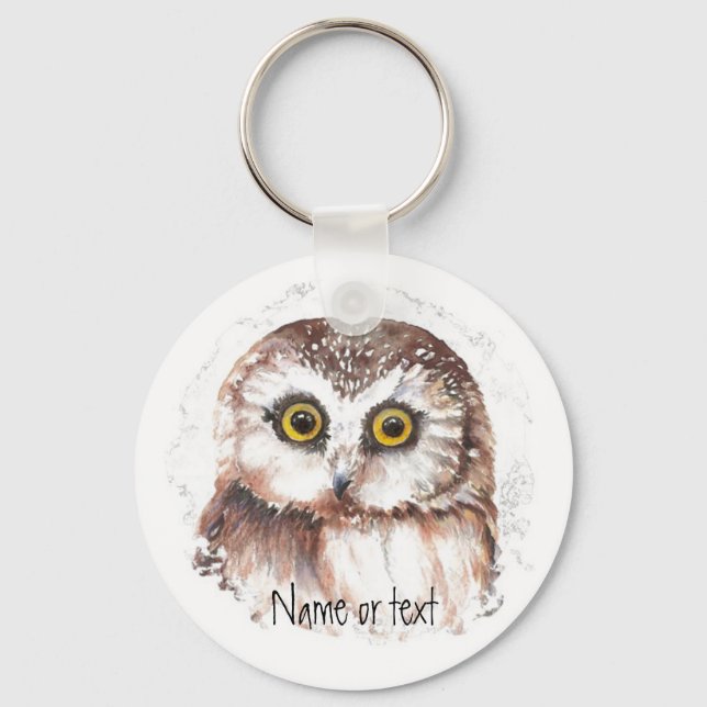 Custom Name or text, Cute Little Owl,Bird Key Ring (Front)