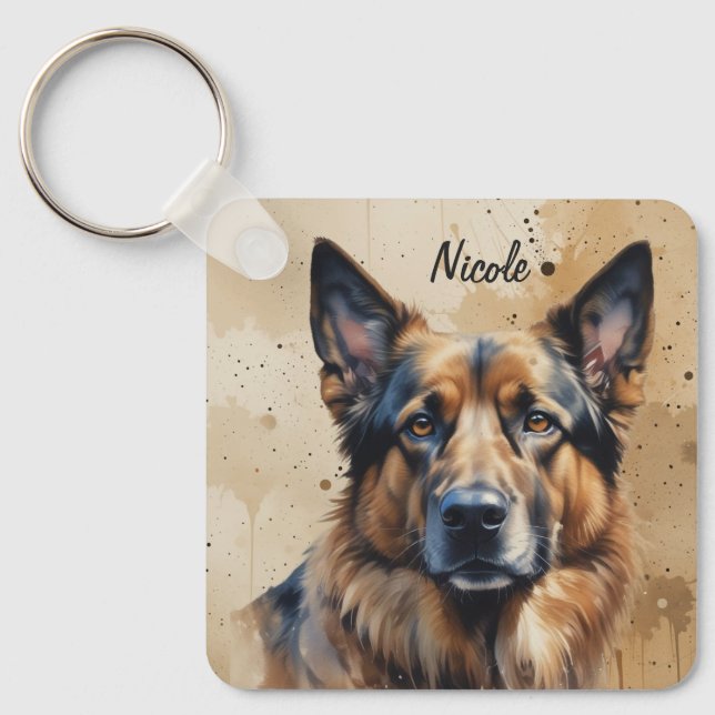 Custom Name or Text German Shepherd dog pet Key Ring (Front)