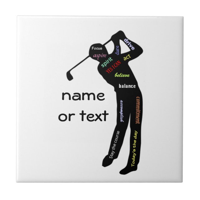 Custom Name or Text Golf, Sport Motivational Words Tile (Front)