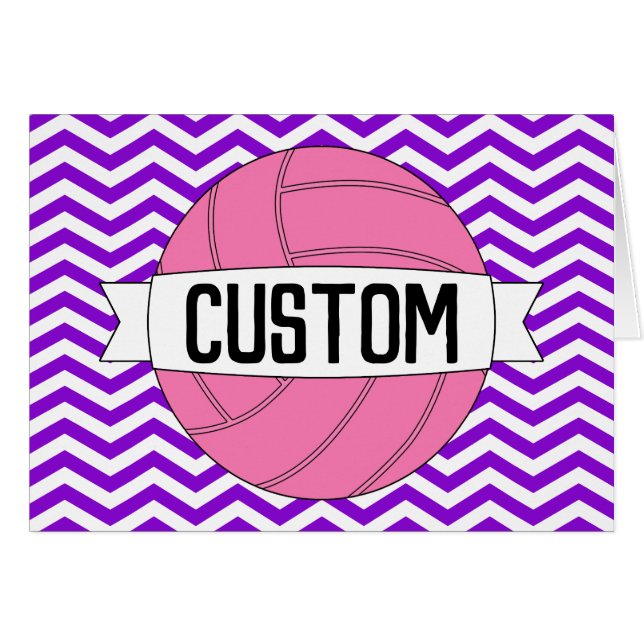 Custom Name or Text Pink Volleyball Greeting Card (Front Horizontal)