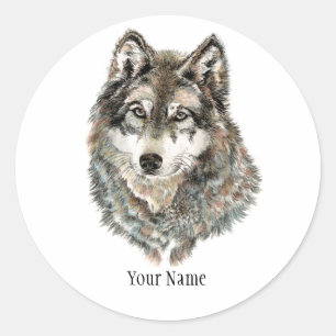 Custom Name or Text Wolf watercolor Animal Classic Round Sticker