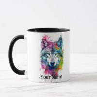 Custom Name or Text Wolf watercolor Animal