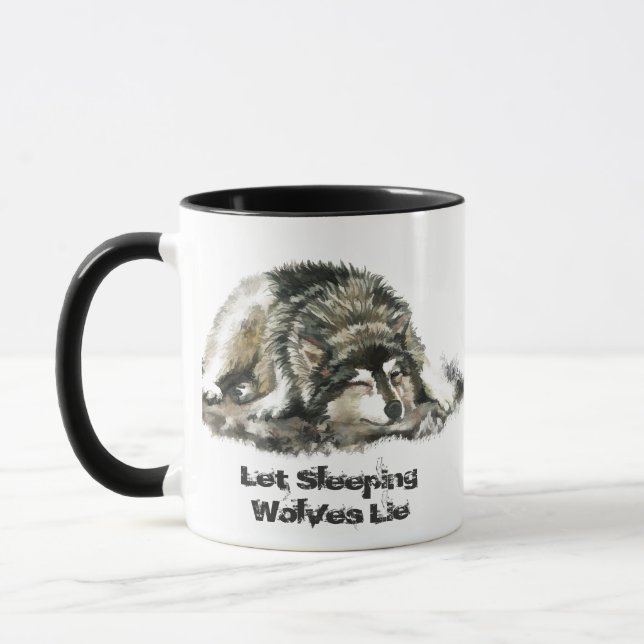 Custom Name or Text Wolf watercolor Animal Mug (Left)