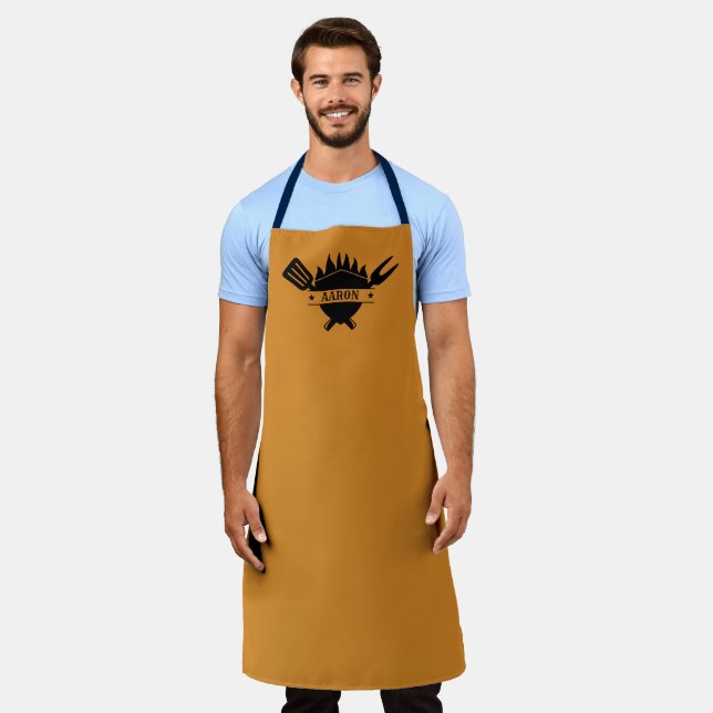 Custom Name Orange BBQ Grill Apron (Worn)