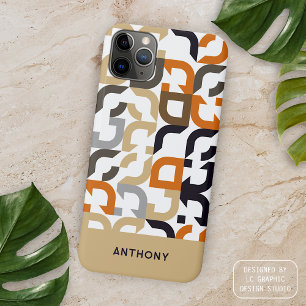 Custom Name Orange Brown Midcentury Art Pattern iPhone 16 Pro Max Case