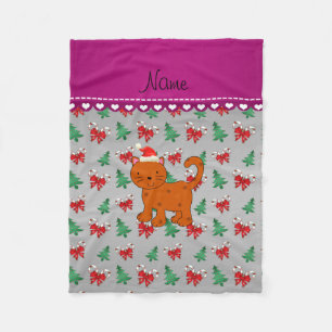 Custom name orange cat silver candy canes bows fleece blanket