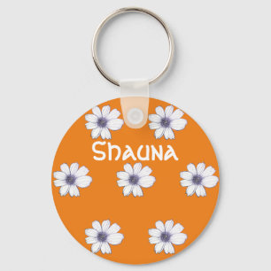 Custom Name orange flower pattern Button Key Ring