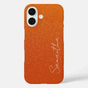 Custom Name Orange Glitter iPhone 16 Case