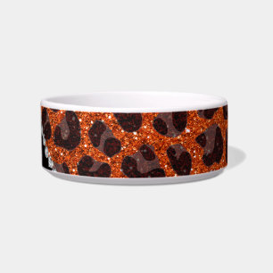 Custom name orange glitter leopard print bowl