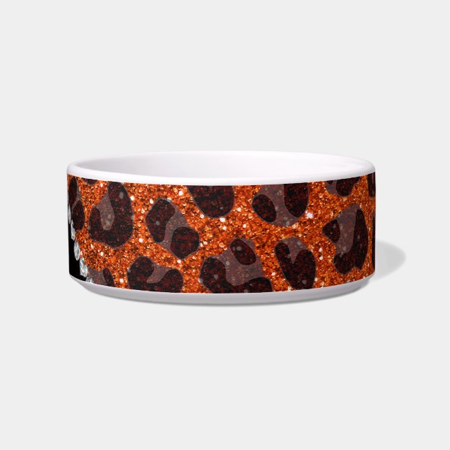 Custom name orange glitter leopard print bowl (Right)