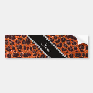 Custom name orange glitter leopard print bumper sticker