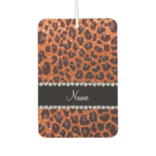 Custom name orange glitter leopard print car air freshener
