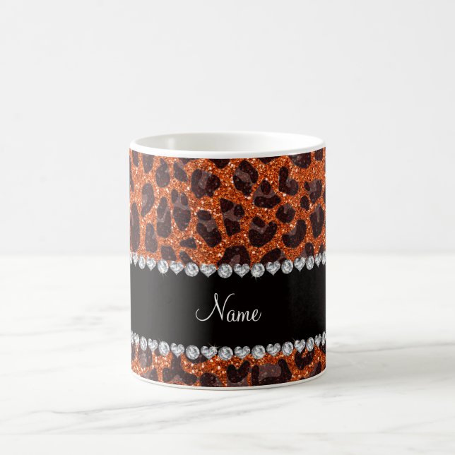 Custom name orange glitter leopard print coffee mug (Center)