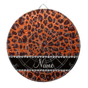 Custom name orange glitter leopard print dartboard