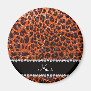 Custom name orange glitter leopard print magnet