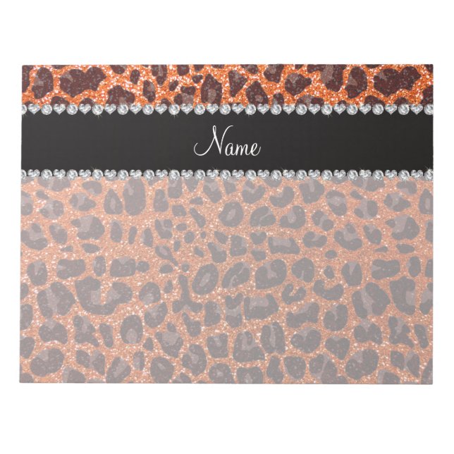 Custom name orange glitter leopard print notepad (Front)